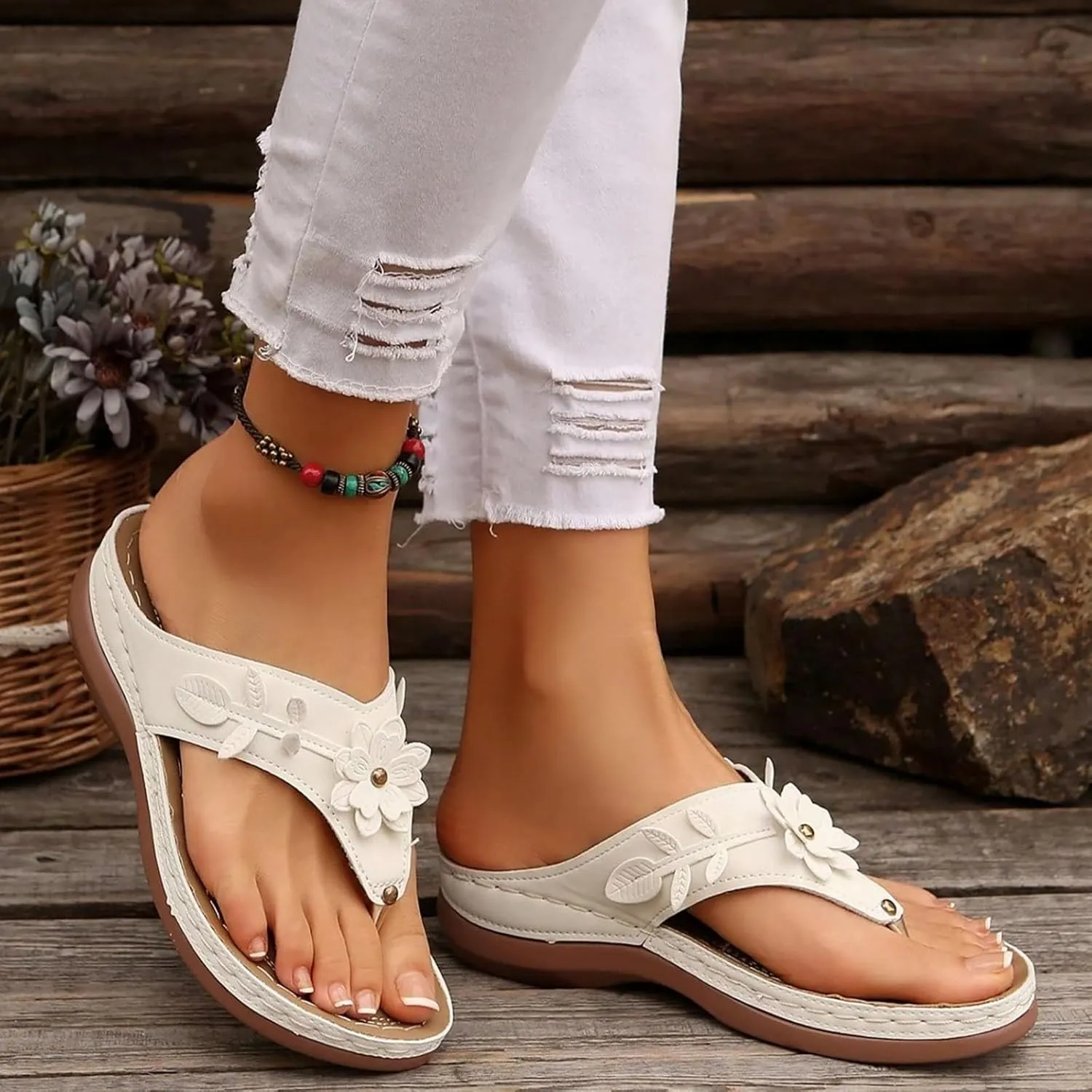 Women's Arch Support Flip Flops, Comfortable Orthopedic Sandals Dressy Summer Orthotic Thong Sandals Ladies Slip on Slides for Walking Beach Vacation