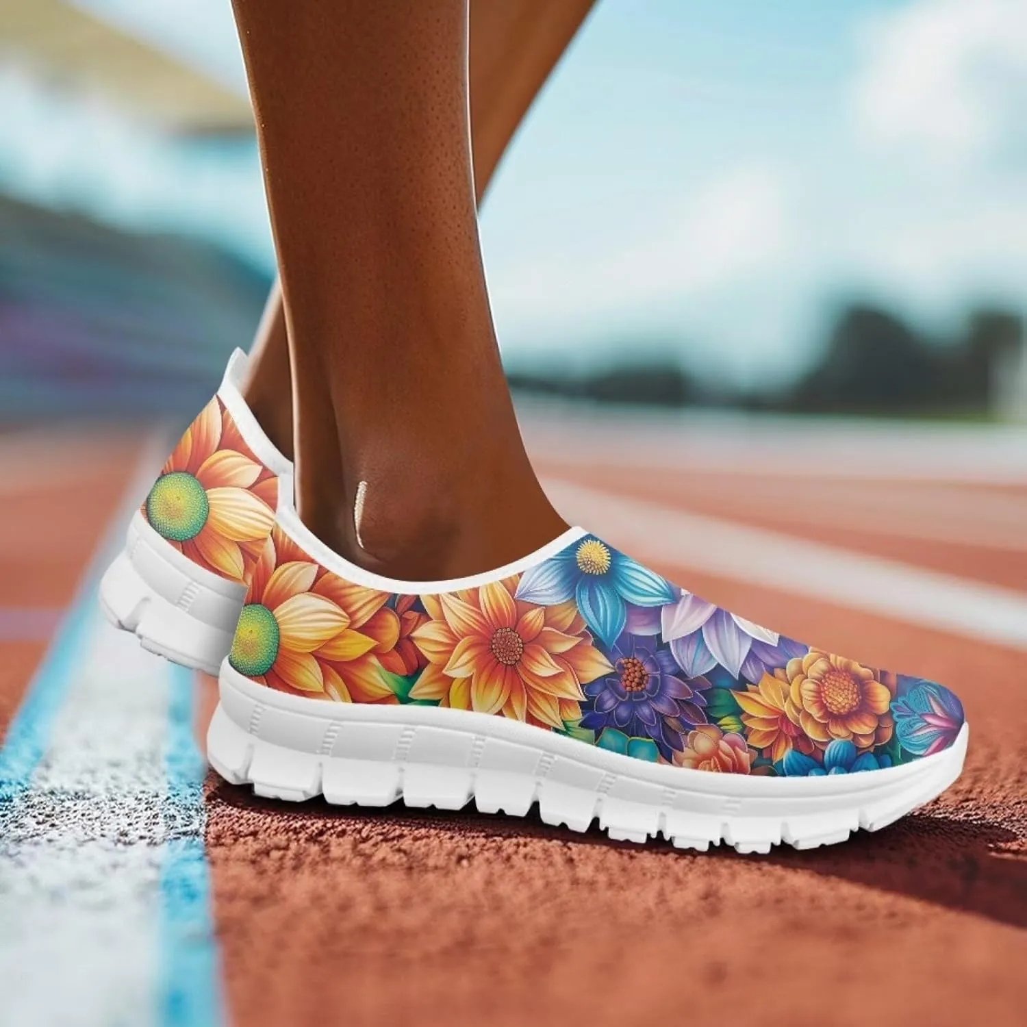 Women's Fashion Sneakers Lightweight Walking Casual Slip Ons Comfortable Flower Print Athletic Travel Shoes