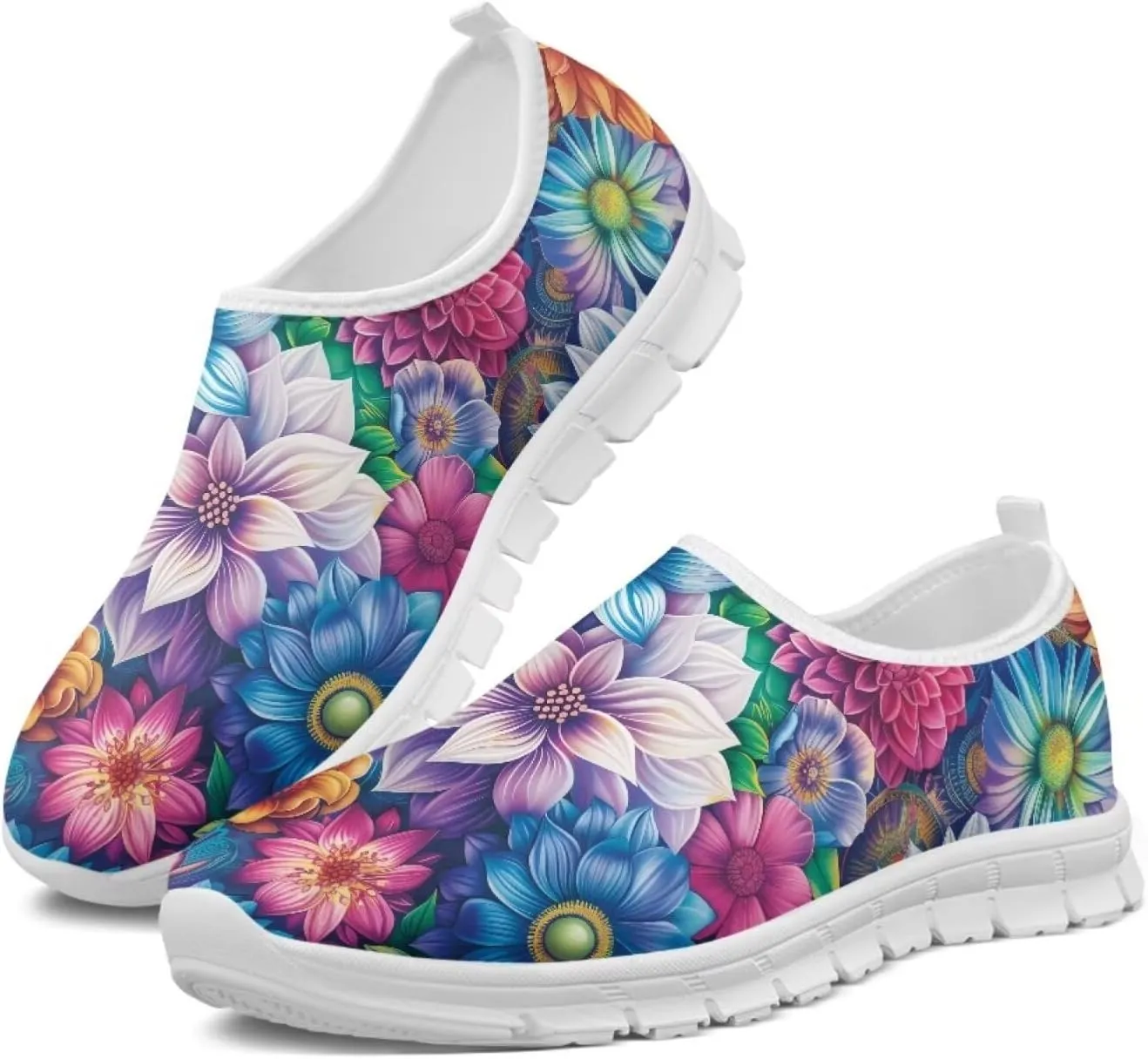 Women's Fashion Sneakers Lightweight Walking Casual Slip Ons Comfortable Flower Print Athletic Travel Shoes