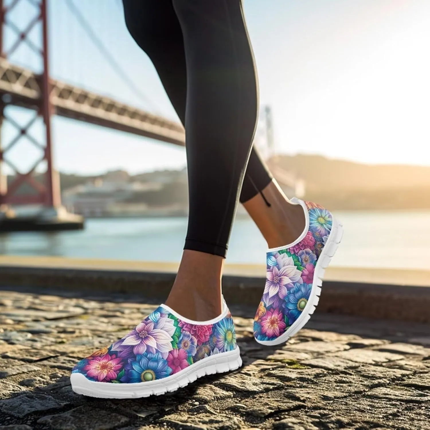 Women's Fashion Sneakers Lightweight Walking Casual Slip Ons Comfortable Flower Print Athletic Travel Shoes