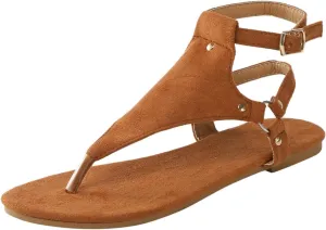 Womens Flat Sandals Comfortable Clip Toe Flip Flops Soft Cushion Summer T-Strap Thong Sandals with Ankle Strap Metal Buckle Ladies Fashion Shoes for Walking Beach