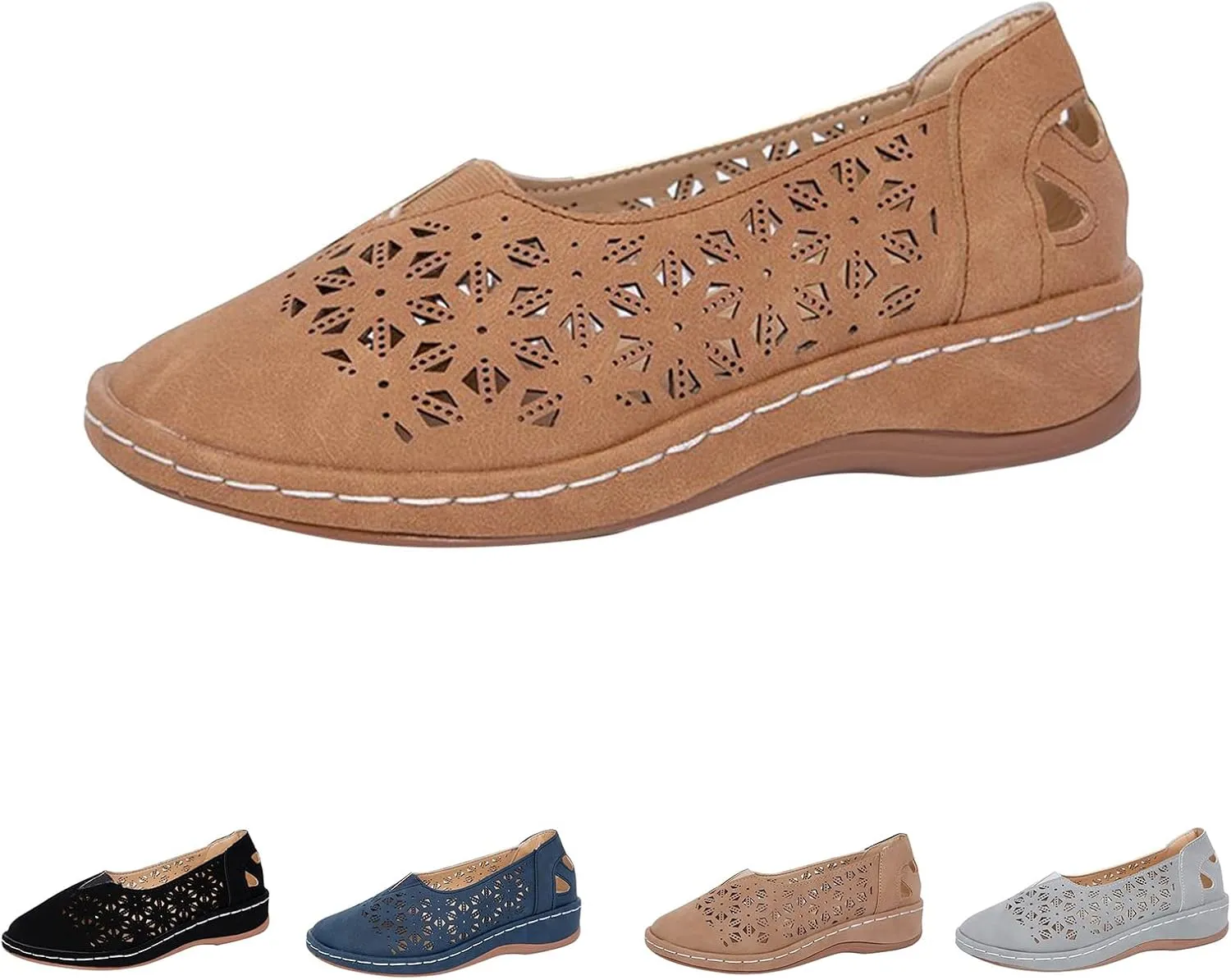 Womens Flat Sandals Slip on Platform Wedge Sandals Hollow Out Breathable Loafers, Wide Closed Toe Flat Wedges Non-Slip Orthopedic Shoes Beach Outdoor Walking Slippers