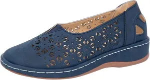 Womens Flat Sandals Slip on Platform Wedge Sandals Hollow Out Breathable Loafers, Wide Closed Toe Flat Wedges Non-Slip Orthopedic Shoes Beach Outdoor Walking Slippers