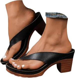 Women's Flip Flops Chunky High Heels OpenToe Block Dress Bridal Party Wedding Shoes Slide on Sandals for Women