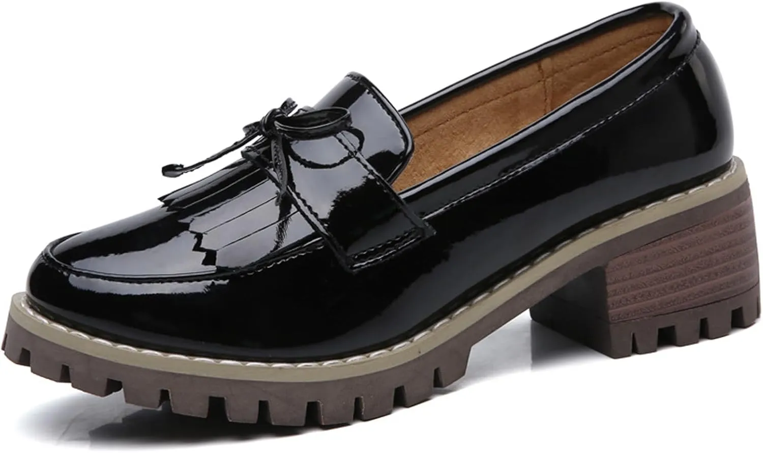 Women's Girls' Slip ons Tassel Fringes Block Heel Dress Work Oxford Loafers Flats Shoes