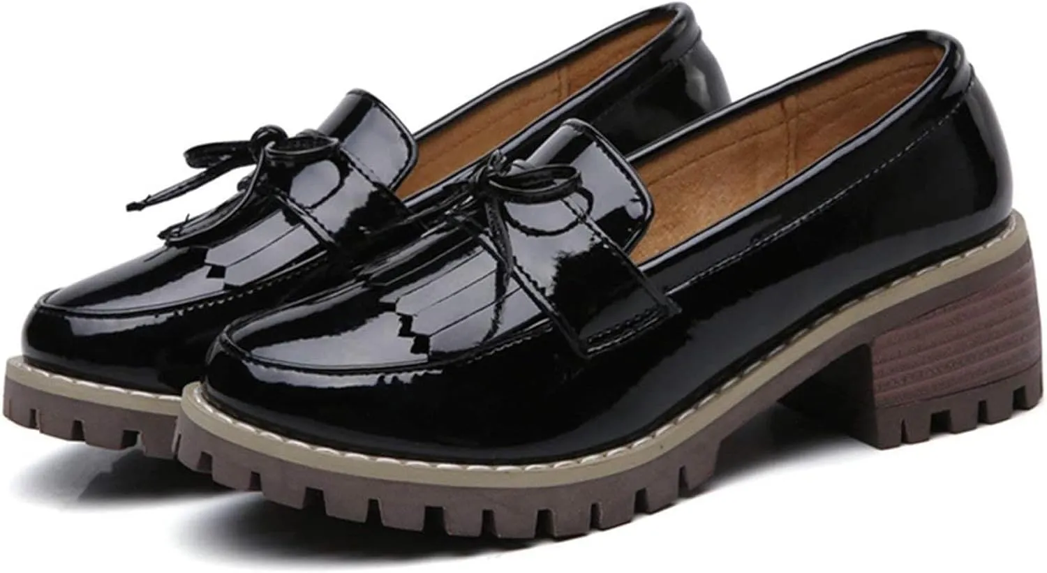 Women's Girls' Slip ons Tassel Fringes Block Heel Dress Work Oxford Loafers Flats Shoes