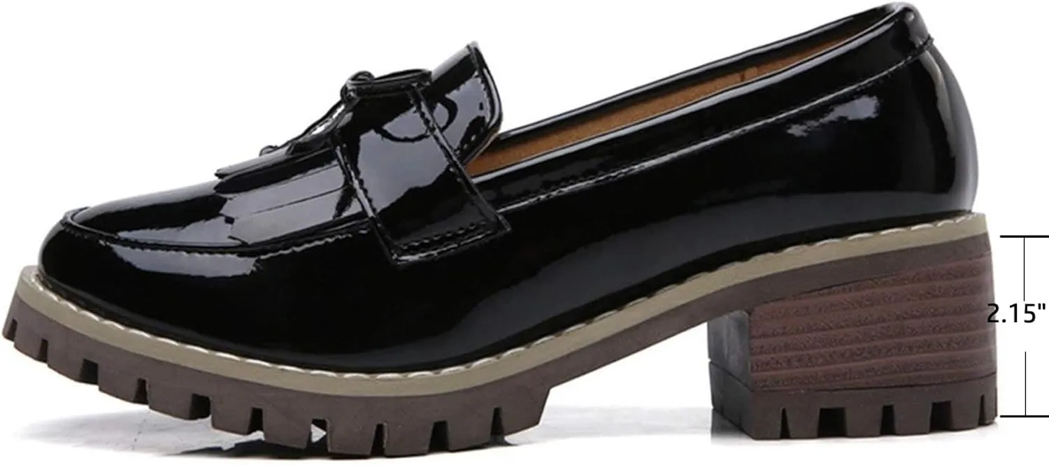 Women's Girls' Slip ons Tassel Fringes Block Heel Dress Work Oxford Loafers Flats Shoes
