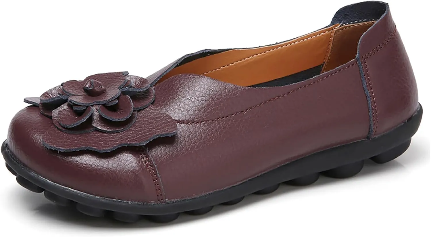 Women's Leather Loafers Comfortable Flat Shoes Slip On Round Toe Wide Width Loafers Comfortable Walking Working Driving Long Standing Fashion Soft Cushion Shoes