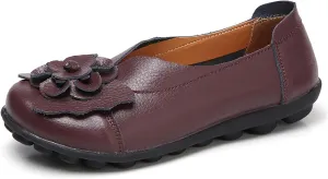 Women's Leather Loafers Comfortable Flat Shoes Slip On Round Toe Wide Width Loafers Comfortable Walking Working Driving Long Standing Fashion Soft Cushion Shoes