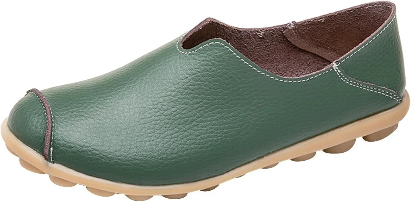 Womens Leather Shoes Casual Dressy Comfortable Loafers Summer Slip On Walking Driving Flats Lightweight Work Shoes 2025 Fashion