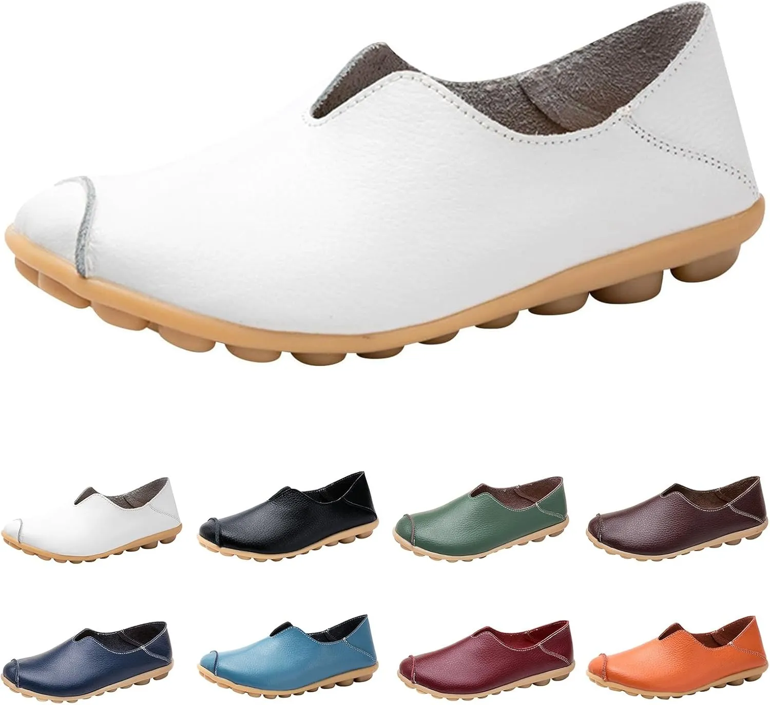 Womens Leather Shoes Casual Dressy Comfortable Loafers Summer Slip On Walking Driving Flats Lightweight Work Shoes 2025 Fashion