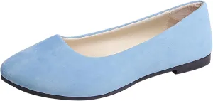 Women's Low Wedge Ballet Shoe Round Toe Suede Slip on Flats Soft-soled Solid Comfy Sandals Ballerina Shoes for Summer