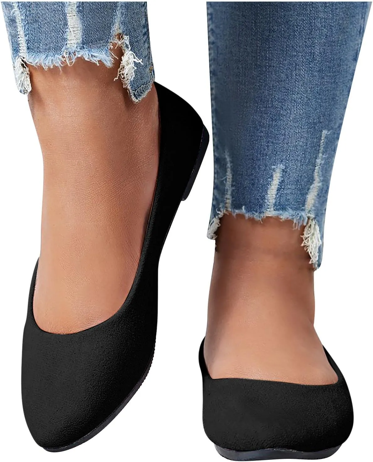 Women's Low Wedge Ballet Shoe Round Toe Suede Slip on Flats Soft-soled Solid Comfy Sandals Ballerina Shoes for Summer