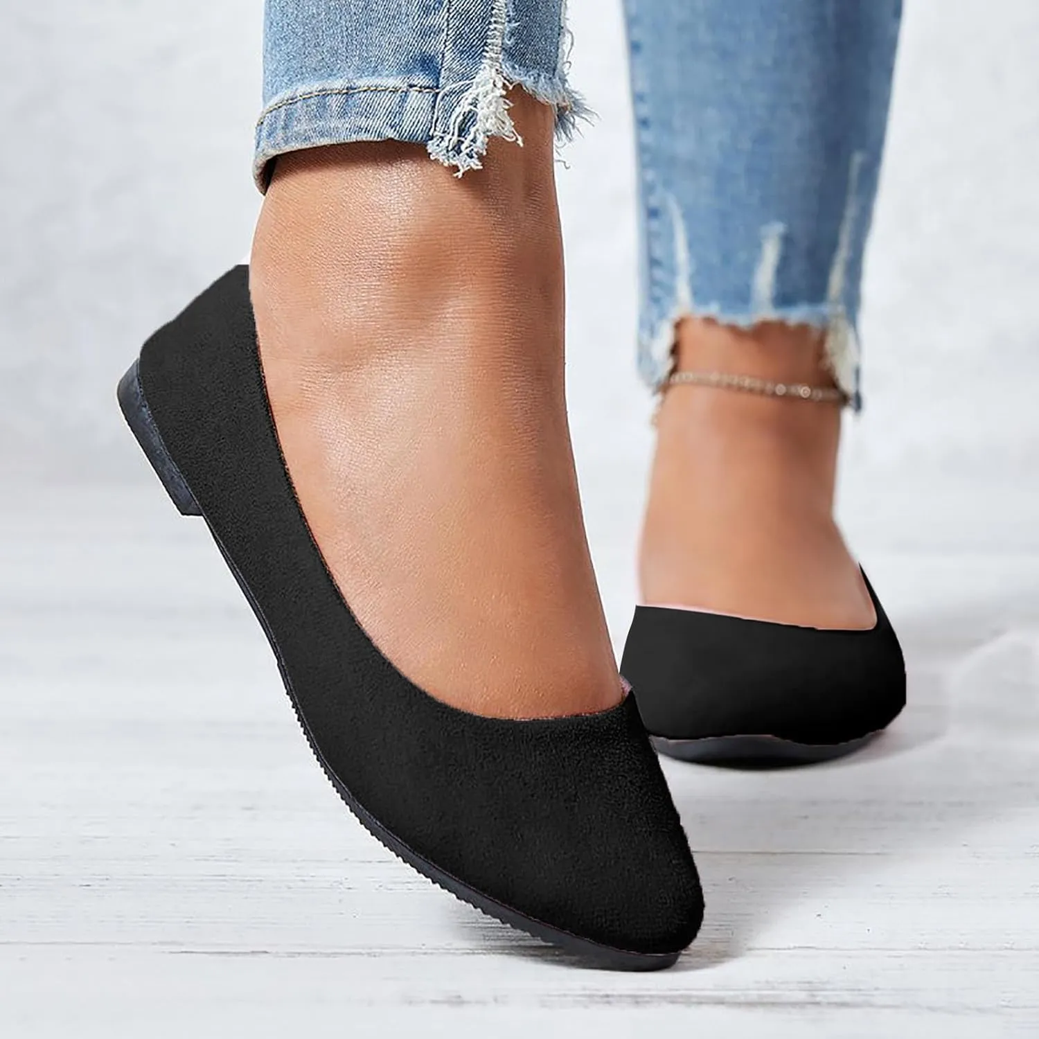 Women's Low Wedge Ballet Shoe Round Toe Suede Slip on Flats Soft-soled Solid Comfy Sandals Ballerina Shoes for Summer