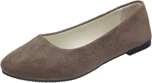 Women's Low Wedge Ballet Shoe Round Toe Suede Slip on Flats Soft-soled Solid Comfy Sandals Ballerina Shoes for Summer