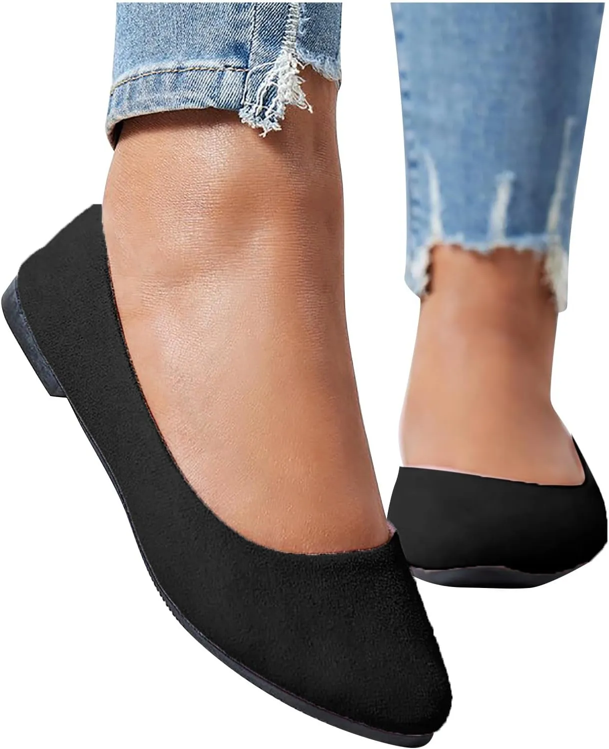 Women's Low Wedge Ballet Shoe Round Toe Suede Slip on Flats Soft-soled Solid Comfy Sandals Ballerina Shoes for Summer