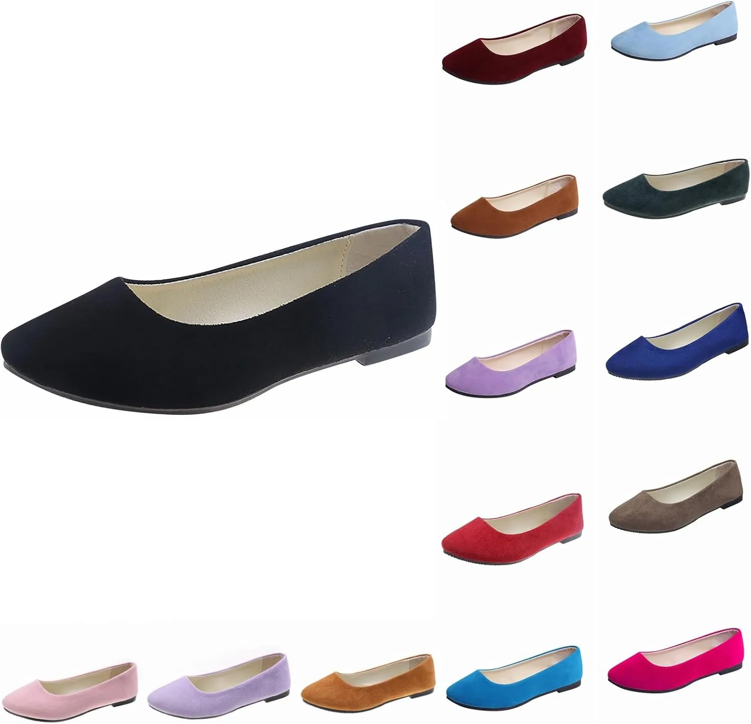 Women's Low Wedge Ballet Shoe Round Toe Suede Slip on Flats Soft-soled Solid Comfy Sandals Ballerina Shoes for Summer