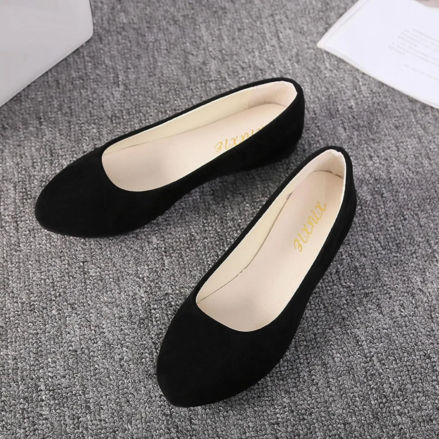 Women's Low Wedge Ballet Shoe Round Toe Suede Slip on Flats Soft-soled Solid Comfy Sandals Ballerina Shoes for Summer