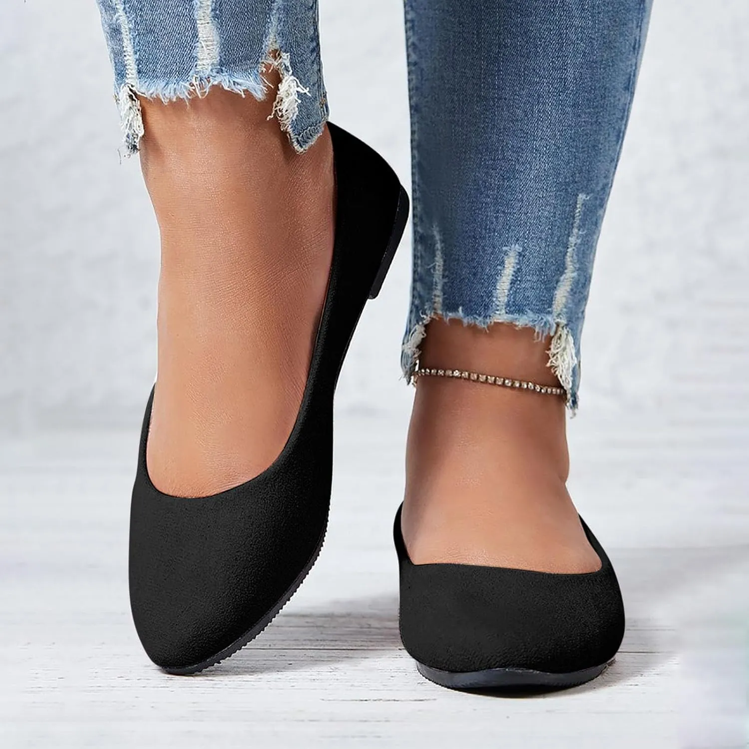 Women's Low Wedge Ballet Shoe Round Toe Suede Slip on Flats Soft-soled Solid Comfy Sandals Ballerina Shoes for Summer