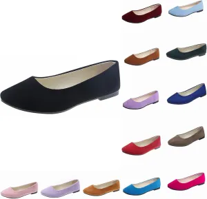 Women's Low Wedge Ballet Shoe Round Toe Suede Slip on Flats Soft-soled Solid Comfy Sandals Ballerina Shoes for Summer