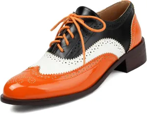 Women's Patent Leather Perforated Lace-up Oxfords Multicolor Colorful Brogues Wingtip Derby Shoe Ladies Plus Size Vintage Dress Oxfords-15 Yards