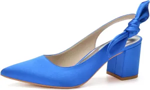 Women's Pointed Toe Slingback Court Shoes Block Heel Ladies Pumps Ankle Strap Dress Shoes