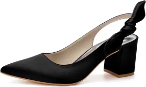 Women's Pointed Toe Slingback Court Shoes Block Heel Ladies Pumps Ankle Strap Dress Shoes