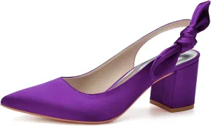 Women's Pointed Toe Slingback Court Shoes Block Heel Ladies Pumps Ankle Strap Dress Shoes