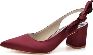 Women's Pointed Toe Slingback Court Shoes Block Heel Ladies Pumps Ankle Strap Dress Shoes