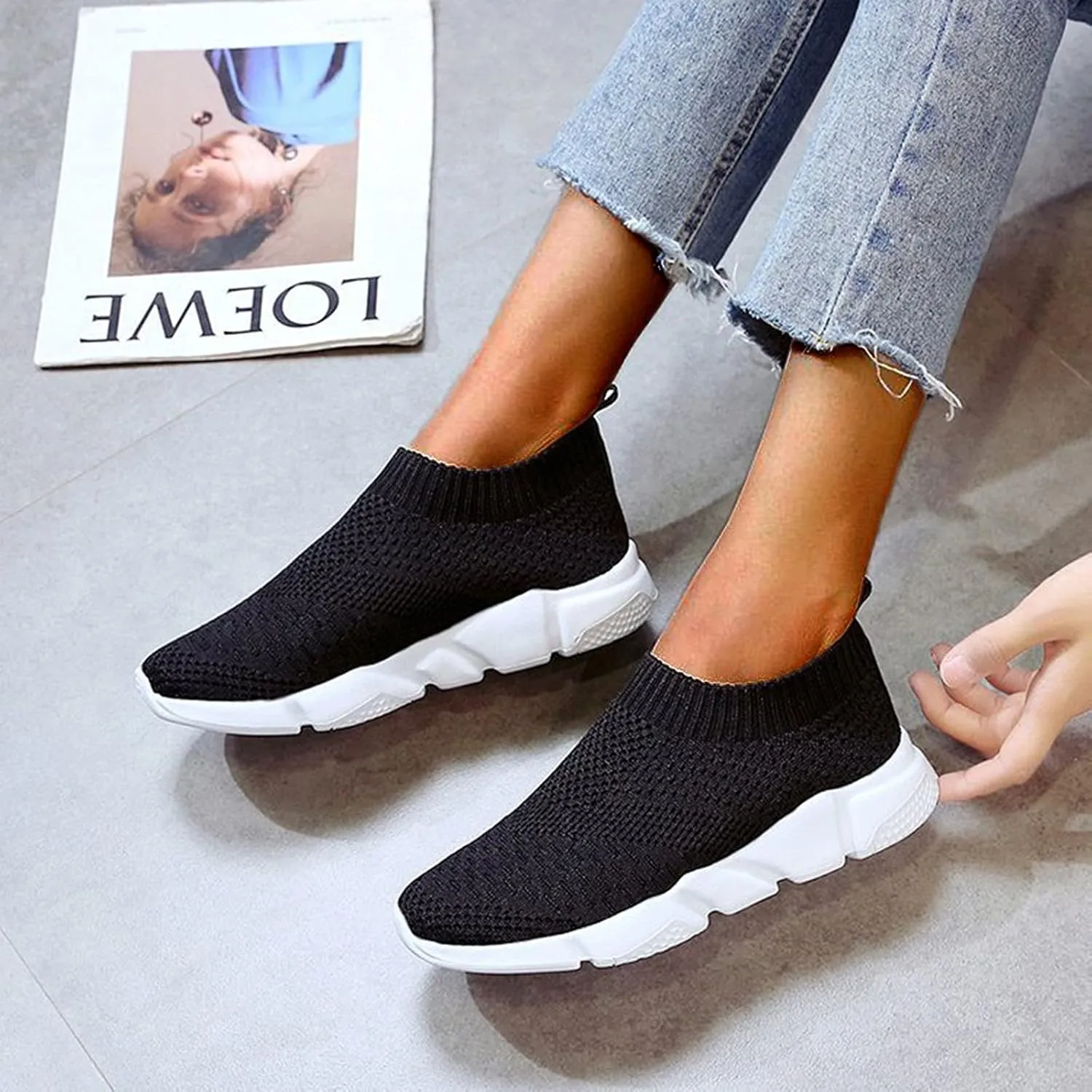 Womens Running Shoes Lightweight Black Flats Shoes Women Dressy Orthopedic Women Shoes Sneakers Black Womens Black Sneakers Size 9.5 Wide Zapatos De Trabajo Con Arco Ortopedicos para Mujer