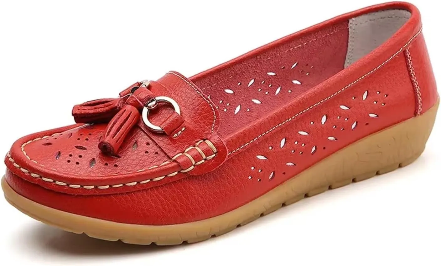 Women's Slip-On Non-Slip Breathable Hollow Leather Wedge Moccasins, Casual Platform Soft Bottom Nursing Sneakers, for Hospital Nurse Doctors Work,Teacher