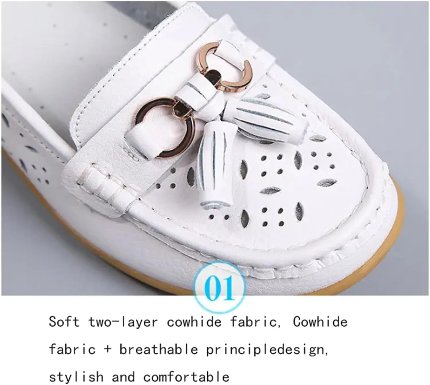 Women's Slip-On Non-Slip Breathable Hollow Leather Wedge Moccasins, Casual Platform Soft Bottom Nursing Sneakers, for Hospital Nurse Doctors Work,Teacher