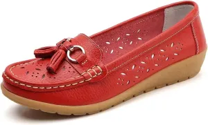 Women's Slip-On Non-Slip Breathable Hollow Leather Wedge Moccasins, Casual Platform Soft Bottom Nursing Sneakers, for Hospital Nurse Doctors Work,Teacher