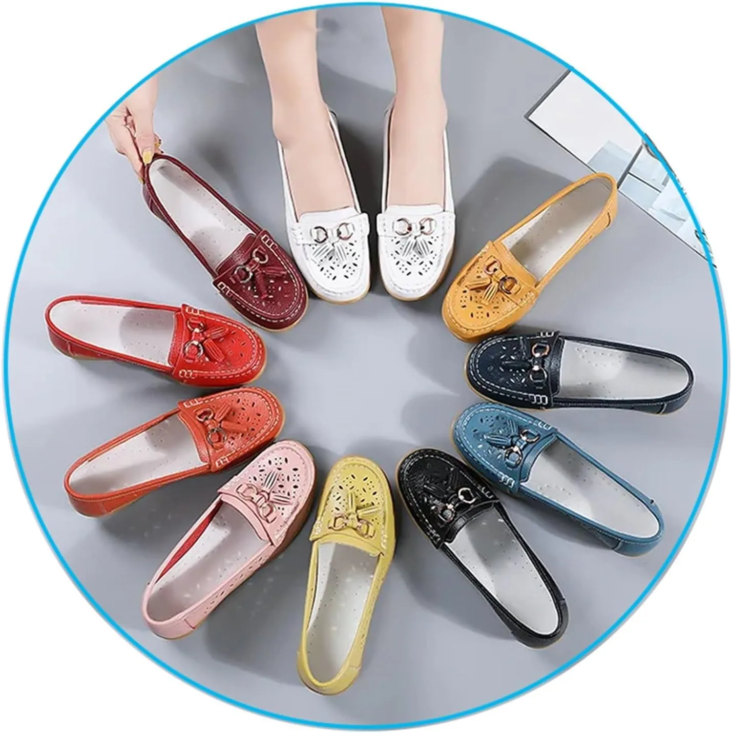 Women's Slip-On Non-Slip Breathable Hollow Leather Wedge Moccasins, Casual Platform Soft Bottom Nursing Sneakers, for Hospital Nurse Doctors Work,Teacher
