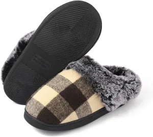 Womens Stripe Slippers Slip on Fuzzy Bridal Slippers Outdoor Indoor House Slippers Warm Plush Bedroom Shoes