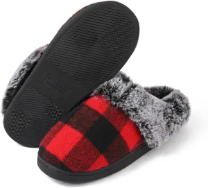 Womens Stripe Slippers Slip on Fuzzy Bridal Slippers Outdoor Indoor House Slippers Warm Plush Bedroom Shoes