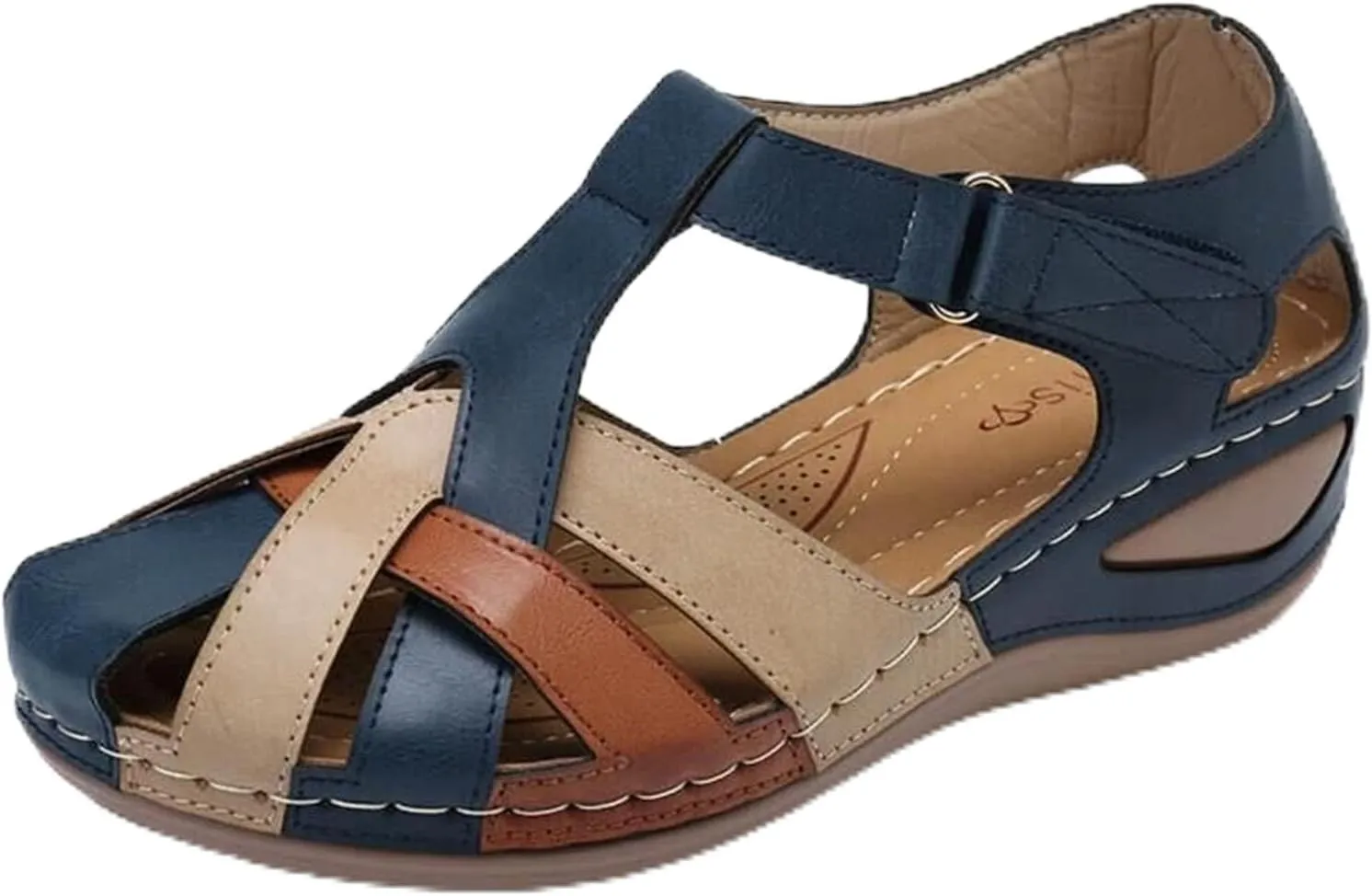 Womens Wedge Sandals Leather Closed Toe Orthopedic Sandals Fashion Cross Belt Wedge Gladiator Sandal Adjustable Ankle Strap Walking Shoes Casual Outdoor Wedges