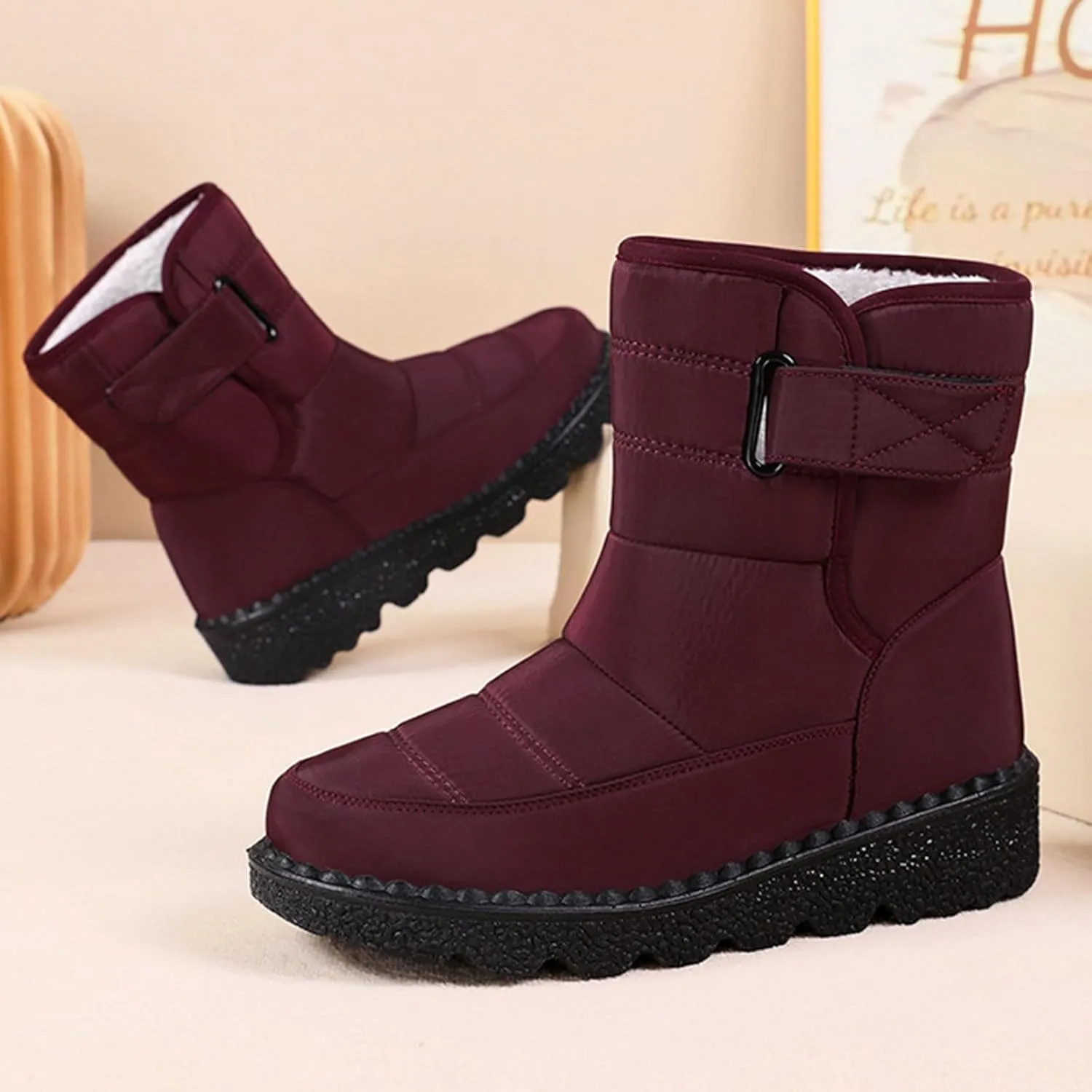 Women's Winter Boots Warm Faux Lined Ladies Snow Boots Fashion Mid Leather Boots Water Proof Hiking Boots Woman