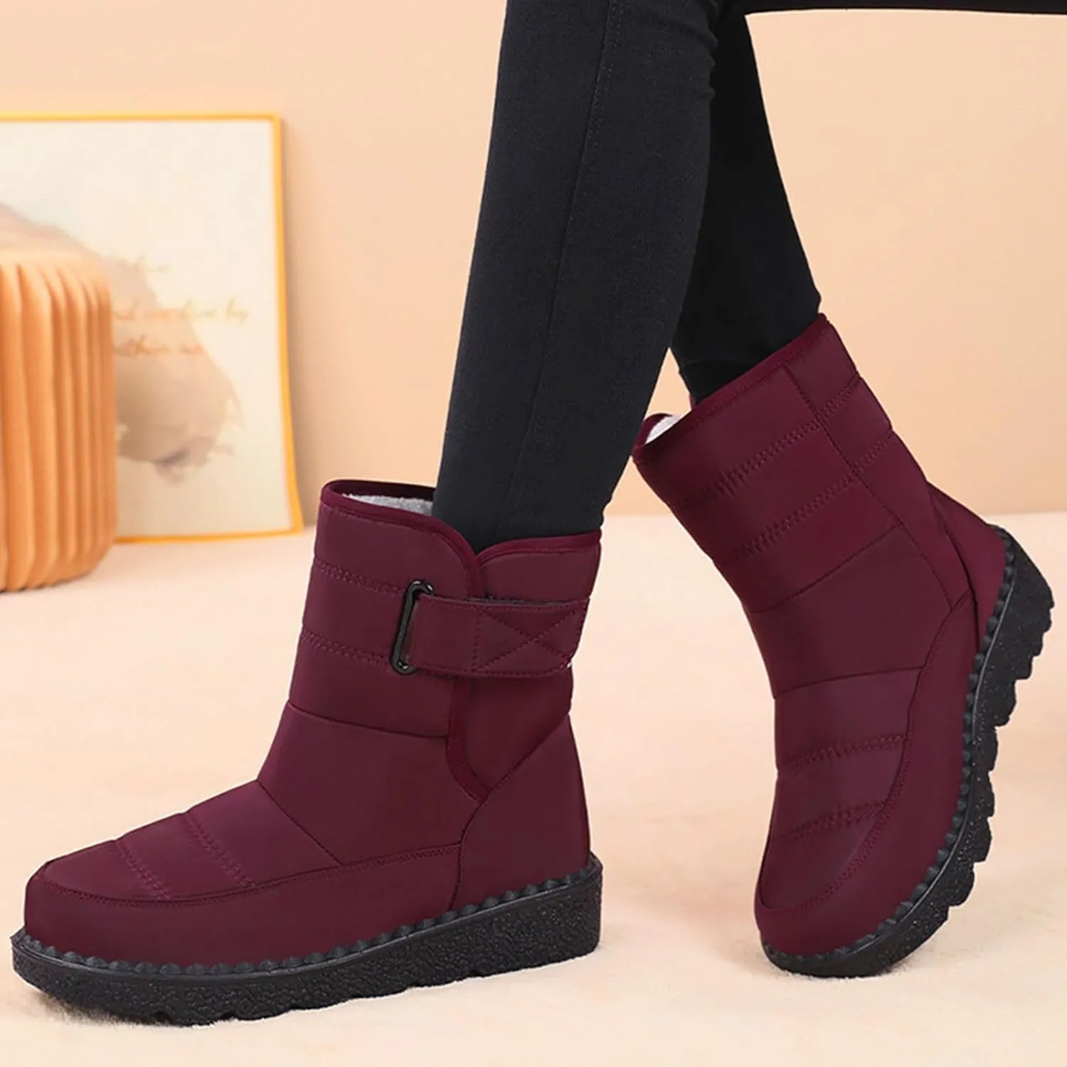 Women's Winter Boots Warm Faux Lined Ladies Snow Boots Fashion Mid Leather Boots Water Proof Hiking Boots Woman