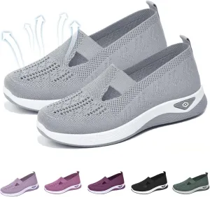 Women's Woven Orthopedic Sneakers Breathable Soft Shoes Go Walking Slip on Foam Shoes Hands Free Slip On Sneakers Arch Support Shoe for Plantar Fasciitis